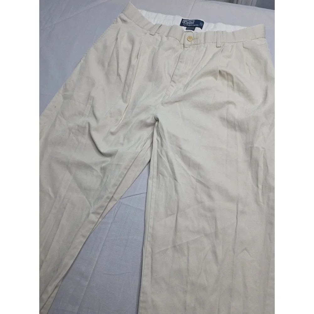 Polo Ralph Lauren Hammond Pants Men 32 Beige 100% Cotton Straight Leg Cuffed Hem